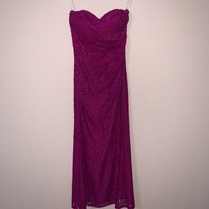 David’s Bridal All Lace Strapless Raspberry Gown.